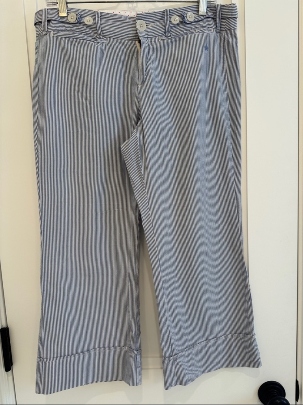 G1 BASIC GOODS/ANTHROPOLOGIE! Blue Stripe Cropped Chino Pants. FUN! SUMMER!